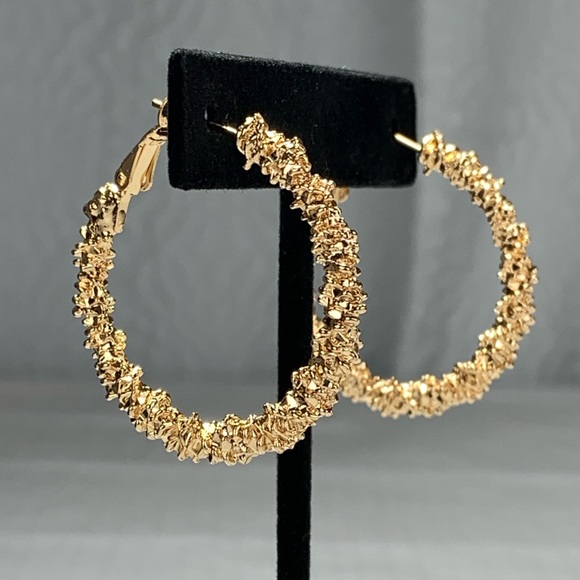 Gold Plated Textured Hoops - Picture 2 of 4
